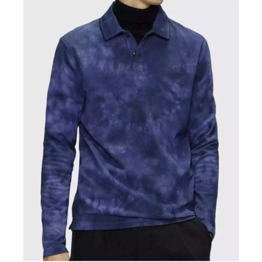 Ted Baker Crown Tie Dye Long Sleeve Pique Polo Blue Men's Size 6 (US XXL) NWT